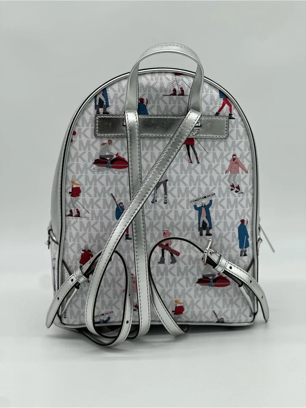 Michael Kors White Logo Print Mini Backpack with Multicolor Figures
